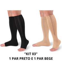 Carregar imagem no visualizador da galeria, Meias de Compressão C/ Zíper Sem Ponteira 20-30 mmHg (Unissex)
