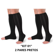 Carregar imagem no visualizador da galeria, Meias de Compressão C/ Zíper Sem Ponteira 20-30 mmHg (Unissex)