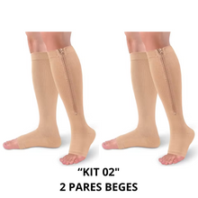 Carregar imagem no visualizador da galeria, Meias de Compressão C/ Zíper Sem Ponteira 20-30 mmHg (Unissex)