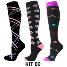 Carregar imagem no visualizador da galeria, Meias de Compressão Divertidas 20-30 mmHg - Kit 3 pares