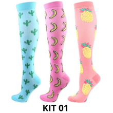 Carregar imagem no visualizador da galeria, Meias de Compressão Divertidas 20-30 mmHg - Kit 3 pares