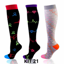Carregar imagem no visualizador da galeria, Meias de Compressão Divertidas 20-30 mmHg - Kit 3 pares