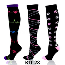 Carregar imagem no visualizador da galeria, Meias de Compressão Divertidas 20-30 mmHg - Kit 3 pares