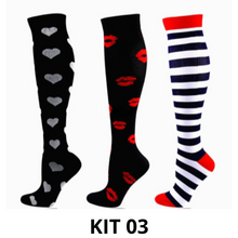 Carregar imagem no visualizador da galeria, Meias de Compressão Divertidas 20-30 mmHg - Kit 3 pares