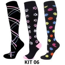 Carregar imagem no visualizador da galeria, Meias de Compressão Divertidas 20-30 mmHg - Kit 3 pares