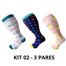 Carregar imagem no visualizador da galeria, Meias de Compressão Suprema Plus Size 20-30 mmHg - Kit 3 pares